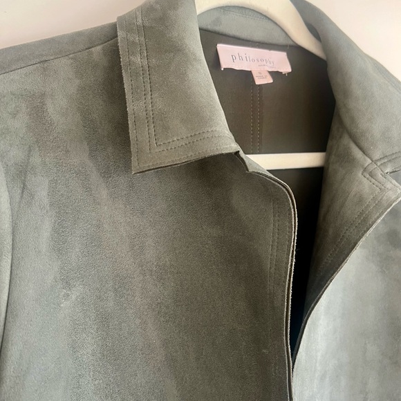 Philosophy Sage Green Suede Trench Coat - Picture 4 of 7